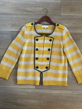 LOFT Striped Sweater Jacket Double Breasted Cotton Cardigan Blazer M